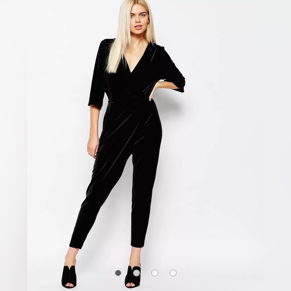 Monki Velvet Black Wrap Front Gothic Jumpsuit women’s size XS